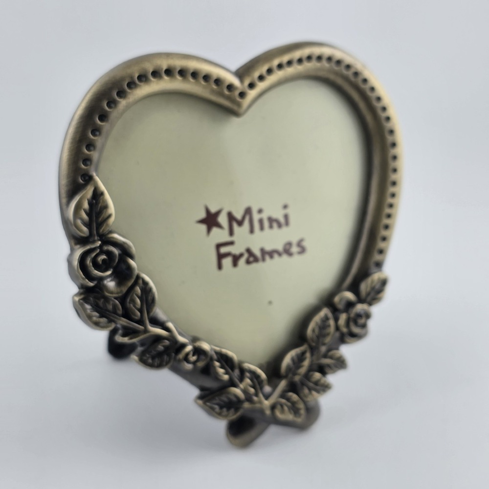 Weston Brown Mini Pewter Rose Floral heart Picture Photo Frame‎